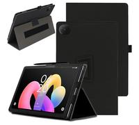 carinacoco Case for TCL TAB 10L Gen 4 10.1 inch, Full Coverage Premium Leather Folio Folding Stand Anti-Drop Tablet Protective Cover, with Pencil Holder and Wrist Strap Tablet Cover, Black