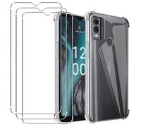 carinacoco Clear Case for Nokia C22 with 3 Tempered Glass Screen Protector, Ultra Slim Fit Soft TPU Corner Bumper Airbag Drop Protection Shockproof Anti-Scratch Crystal Clear Phone Cover