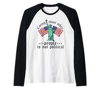 caring about other people is not political Liberty USA Flag Raglan Baseball Tee