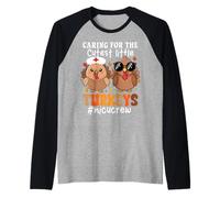 Caring for The Cutest Little Turkeys NICU Crew Thanksgiving Raglan Baseball Tee