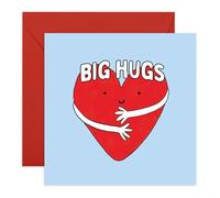 Caring Greeting Card - Big Hugs Heart - Supportive Card for Him Her Son Daughter Mum Dad Wife Husband Colleague Bestie Partner Friend Family Loved One - Uplifting and Positive -Comes with Stickers