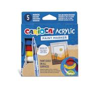 CARIOCA Acrylic Paint Markers for Easily Painting on All Surfaces - Brush Tip, High Coverage Water-Based Ink, Non-Drying (Box of 5 Acrylic Markers)