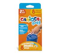 Carioca Baby Finger Tempera, Washable Tempera Set, Children Over 2 Years, Luminous Colours, Non-Toxic and Odorless, Dermatologically Tested with 8 Assorted Colours 50 ml