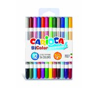 Carioca CAR-42265 Bi Color Pen | 12 Markers with a Different Tone on Each End and Blocked Tips, 24 Colors in Total, Non-Toxic and Long Lasting