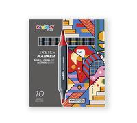 CARIOCA Colori Plus Sketch Marker Dual Tip Markers Chisel and Brush, Alcohol-Based Ink, Light Odor, Quick Drying (Box of 10 Acrylic Markers)
