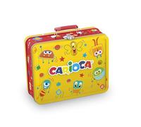CARIOCA Colors + Coloring Book - Tin Box (yellow) with 100 CARIOCA Joy Markers with Fine Tip 2.8mm Super Washable Ink + 1 Coloring Book - Color Kit, Made in Italy