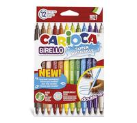 CARIOCA Dual Tip Colors Birello Markers Box of 12, Fine Tip 2.6mm and Medium Tip 4.7mm, Super Washable Non-Toxic Ink, Long Lasting, Gluten Free, Made in Italy (Box of 12 Markers)