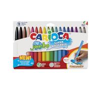 CARIOCA Jumbo Kids' Colour Markers - Super Washable Ink Felt-Tip Pens, Broad Blocked Tip, Maxi Octagonal Barrel, Gluten Free, Made in Italy (Box of 18 Markers)