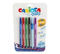 Carioca Oops Colorful Pens | Rechargeable Erasable Pens Set for School and Office with Hood, Double Rubber and Ergonomic Handle, Assorted Colors, 6 Pieces