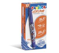 Carioca Oops Pop Erasable Pens Blue - 12 Pcs | Erasable Refillable Pen Set for School and Office with Cap, Double Eraser and Ergonomic Handle, Blue Pens, 12 Pieces