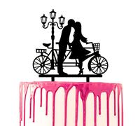 CARISPIBET Cake topper couple kissing under a lamp with a tandem bike engagement anniversary wedding cake decorative