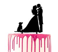 CARISPIBET Cake topper Groom and Bride hugging and kissing with dog