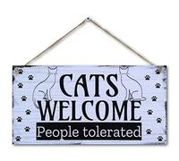 CARISPIBET Cats Welcome People tolerated Home signs house decoration signs funny sign decorative gifts for pet lovers cat lovers 6"x12"