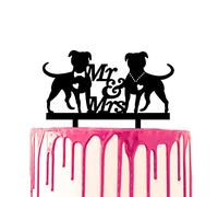 CARISPIBET decorative cake topper two bulldogs with script Mr & Mrs in the middle acrylic silhouette