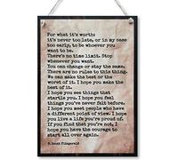 CARISPIBET For what it's worth Home signs living room signs wall decorative art plaque with Scott Fitzgerald quote decoration sign 12" x 8"