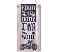 CARISPIBET Four wheels move the body two wheels move the soul Motorcycle sign Motorbike wall art gifts for riders home garage 12" x 6"