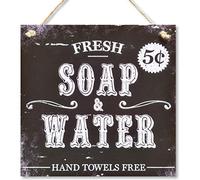 CARISPIBET Soap & Water Home signs bathroom signs laundry room funny signs home rustic decoration vintage look 8" x 8"