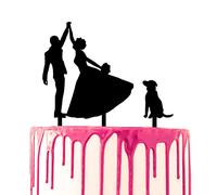 CARISPIBET wedding cake topper groom and bride dancing with a dog by their side acrylic silhouette