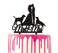 CARISPIBET Wedding Cake Topper Groom and Bride Kiss Cake Decorative two dogs Mr. & Mrs. Acrylic Silhouette