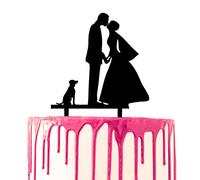 CARISPIBET wedding cake topper groom and bride kissing with one dog at their side acrylic sihouette