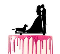 CARISPIBET Wedding Cake Topper Groom and Bride Pet dog Dachshund Marriage Cake Decorative Acrylic Silhouette Couple Kiss