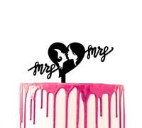 CARISPIBET Wedding cake topper Heart shaped Faces of Two Women Kissing Marriage Cake Decoration "Mrs. & Mrs." Acrylic
