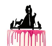 CARISPIBET Wedding Cake Topper Marriage party cake decorative Acrylic cake decoration two dogs two cats animal lovers Groom & Bride Kiss Cake Topper