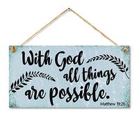 CARISPIBET With God all things are possible home signs religious signs faith & belief gifts decorative decoration accessories 6" x 12"