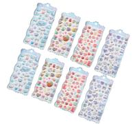 CARISSETT 8Pcs Adhesive Decals Stickers with 3D Crystal Effect Safe PVC Cartoon Sticker with Embossed Design for Wall Book Decors Cartoon Stickers