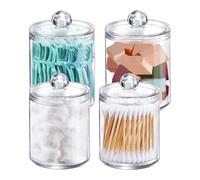 CARISSETT Modern Bathroom Counter Organizers Clear Jars Qtip Holder Dispenser For Qtips Hair Ties Cosmetics And Small Items Multipurpose Acrylic Storage Container Set