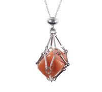 CARISSETT Natural Crystal Textured Pendant Necklace Featuring Adjustable Inspired Links And Reinforced Netting Design For Versatile Styling Unique Stone Pendant Jewelry