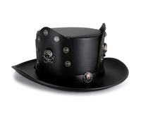 CARISSETT Punk PU Leather Top Hat For Halloween Costume And Party Cosplay Dressingup Headwear For Adult And Festival Event Adjustable Hat