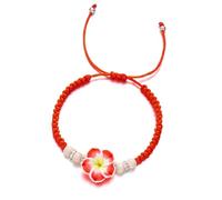 CARISSETT Soft Clay Woven Wristband With Colorful Flower Charm Handmade Braided Rope Wristchain Handmade Wrist Chain Accessories Hawaiian Inspired Woven