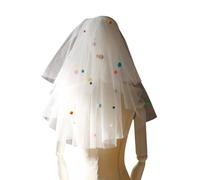 CARISSETT Tulle Bridal Veil For Women Photography French Styles Colorful Pompoms Veil Double Layer For Music Festival Gathering Bridal