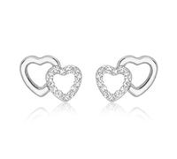 CARISSIMA Children's 9 ct White Gold Cubic Zirconia Pave Set Double Heart 10.5 x 7.7 mm Stud Earrings