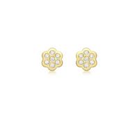 CARISSIMA Children's 9 ct Yellow Gold Cubic Zirconia Bezel Set 6 mm Flower Stud Earrings