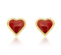 CARISSIMA Children's 9 ct Yellow Gold Red Enamel Heart 6.35 x 6.2 mm Stud Earrings