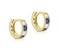 CARISSIMA Children's 9 ct Yellow Gold White and Blue Cubic Zirconia 9 mm Huggy Earrings
