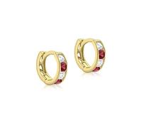 CARISSIMA Children's 9 ct Yellow Gold White and Red Cubic Zirconia 9 mm Huggy Earrings