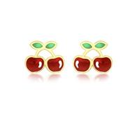 CARISSIMA Children's 9ct Yellow Gold Enamel Cherries Stud Earrings