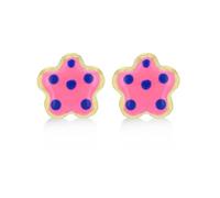 CARISSIMA Children's 9ct Yellow Gold Pink and Blue Enamel Flower Stud Earrings
