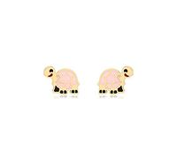 CARISSIMA Children's 9ct Yellow Gold Pink Enamel Tortoise Stud Earrings