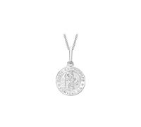 CARISSIMA Unisex 9 ct White Gold 12 mm St Christopher Round Medal Satin Pendant on 9 ct White Gold 0.4 mm Diamond Cut Curb Chain Necklace of Length 46 cm/18 Inch