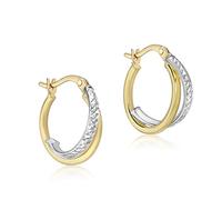 CARISSIMA Women's 9 ct Gold Two Colour Diamond Cut Thin Creole Earrings