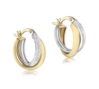 CARISSIMA Women's 9 ct Two Colour 5.5 x 15 mm Diamond Cut White Gold Crossover Creole Earrings