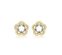 CARISSIMA Women's 9 ct Two-Colour Gold 9.2 x 9.3 mm Double Flower Stud Earrings