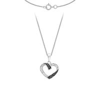 CARISSIMA Women's 9 ct White Gold 0.10 ct Black and White Diamond Heart Pendant on Chain Necklace of 46 cm/18 inch
