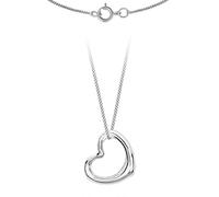 CARISSIMA Women's 9 ct White Gold 12 x 14 mm Heart Slider Pendant on 9 ct White Gold 0.7 mm Diamond Cut Curb Chain Necklace of Length 46 cm/18 Inch