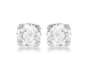 CARISSIMA Women's 9 ct White Gold 7 mm Round Cubic Zirconia Stud Earrings