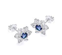 CARISSIMA Women's 9 ct White Gold Blue and White Cubic Zirconia 10 mm Flower Cluster Stud Earrings